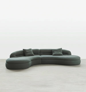 Yannik Four Seater Curved Sofa – Snowflake Velvet Upholstery, Modern Contemporary Lounge Sofa with High-Resilience Sponge Cushioning, Elegant Green Living Room Sofa