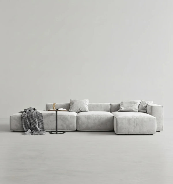 Yetta Grey Velvet Three Seater Corner Sofa | Modern Contemporary L-Shaped Sofa Set with Soft Cushioned Seating & Sturdy Frame