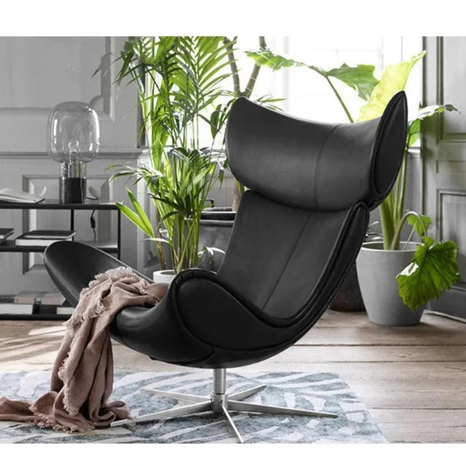 Imola Lounge Chair and Ottoman Set with Star Aluminium Legs, Bonded Leather Upholstery & High-Density Foam Cushion – Modern Reclining Accent Chair with Footrest for Living Room, Office or Reading Space