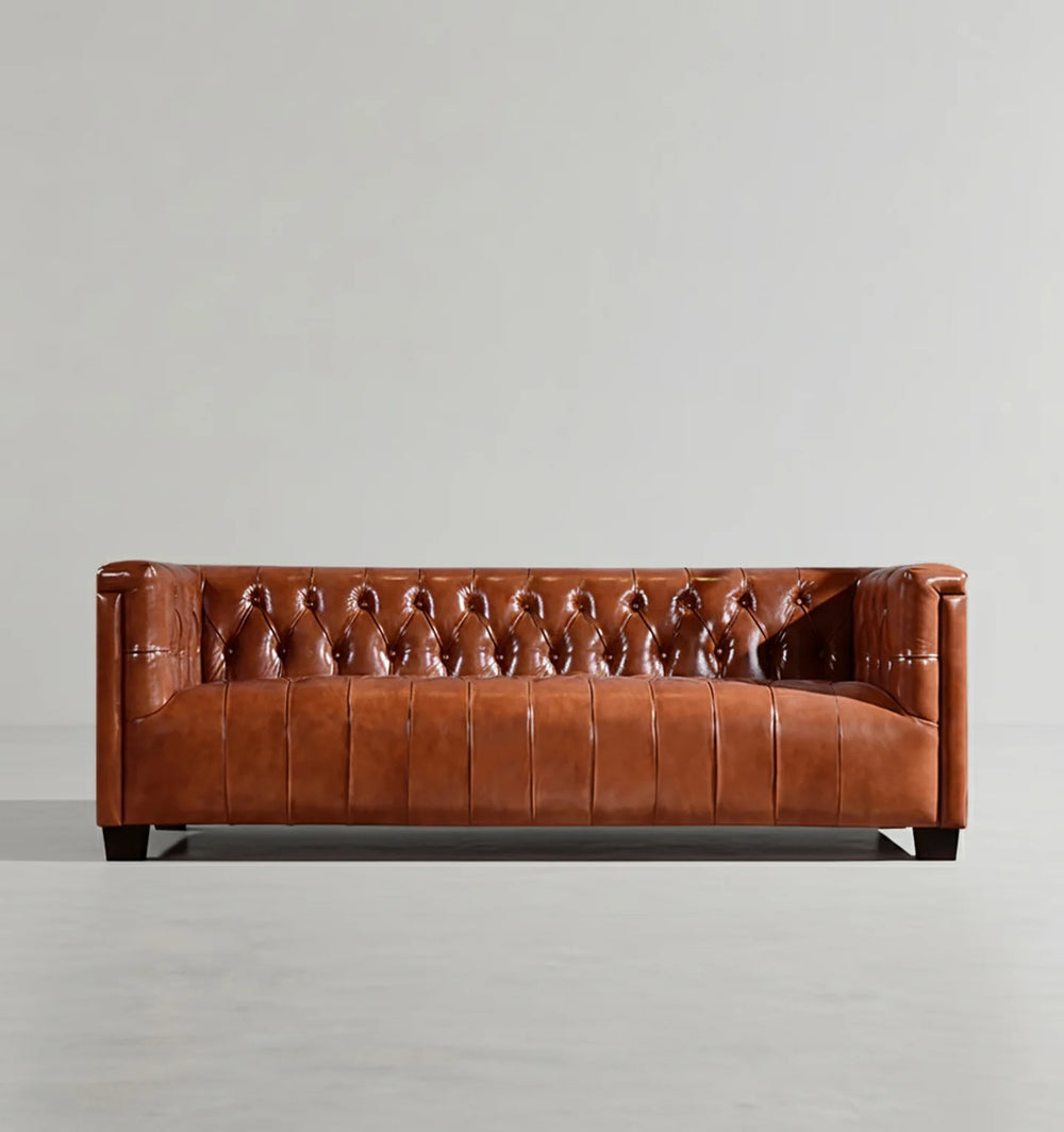 Aviator Three Seater Sofa – Real Leather Upholstered Modern Sofa with Aluminium Frame, Contemporary Living Room Couch in Light Brown & Dark Brown - My Store