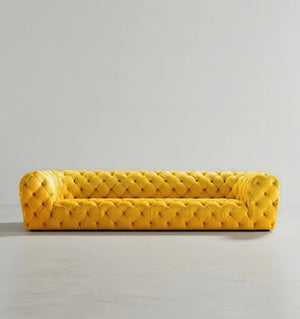 ClassicCharm Velvet Three Seater Sofa – Modern Contemporary Upholstered Couch with Sturdy Legs, Comfortable Living Room Seating in Green, Yellow or White - My Store
