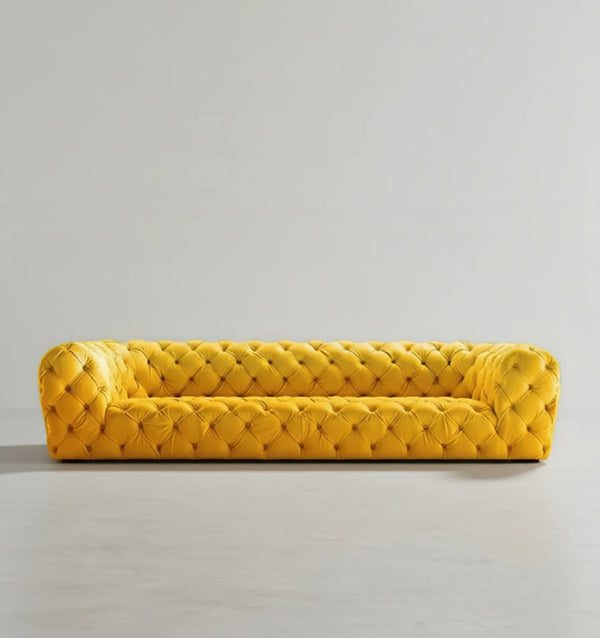 ClassicCharm Velvet Three Seater Sofa – Modern Contemporary Upholstered Couch with Sturdy Legs, Comfortable Living Room Seating in Green, Yellow or White - My Store