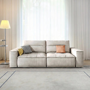 R97 Lou 2 Seater Sofa – Modern Leathaire Couch, Compact Living Room Sofa, High-Density Foam Cushioned Loveseat, Contemporary Design (Beige/Grey Options) - My Store