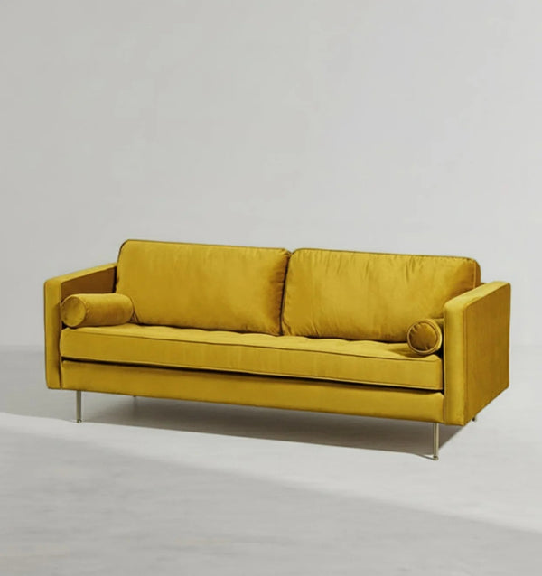 Hanoi Velvet Two Seater Sofa – Modern Contemporary 2-Seater Couch with Painted Steel Legs, Comfortable Upholstered Living Room Sofa (Grey, Blue, Green, Yellow) - My Store