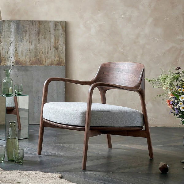 Hans Wegner Inspired Dark Oak Armchair – Contemporary Solid Wood Lounge Chair with Upholstered Fabric Seat, Modern Scandinavian Accent Chair for Living Room & Office - My Store