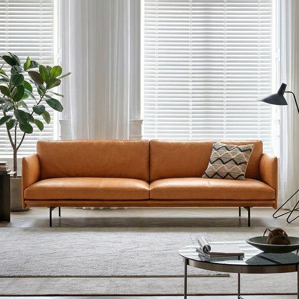H81 Hamilton 3 Seater Italian Genuine Leather Sofa – Contemporary Living Room Sofa with Oil Wax Real Leather Upholstery and Painted Steel Legs - My Store