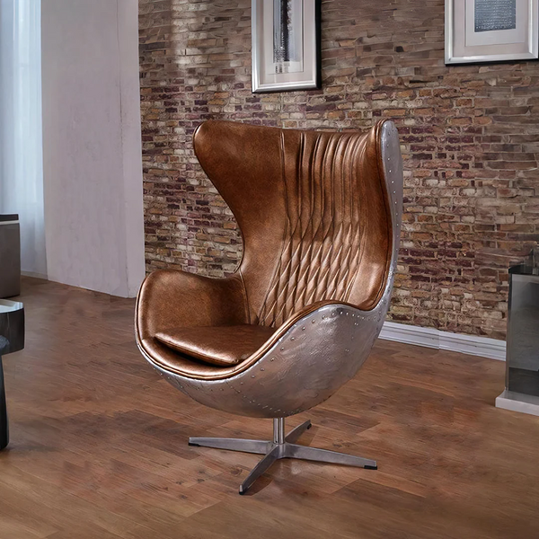 Aviator Office Chair – Aluminium Shell Egg Chair with PU Leather Upholstery, High-Density Foam Cushion, Modern Ergonomic Executive Lounge Chair for Home & Office Use - My Store