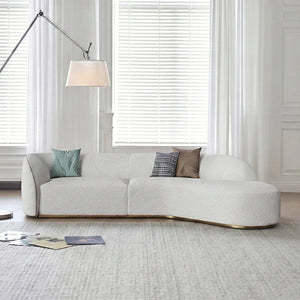 Welby Four Seater Curved Sofa – Modern White Bouclé & Velvet Upholstered Designer Sofa, Contemporary Luxury 4-Seater Lounge Couch for Living Room