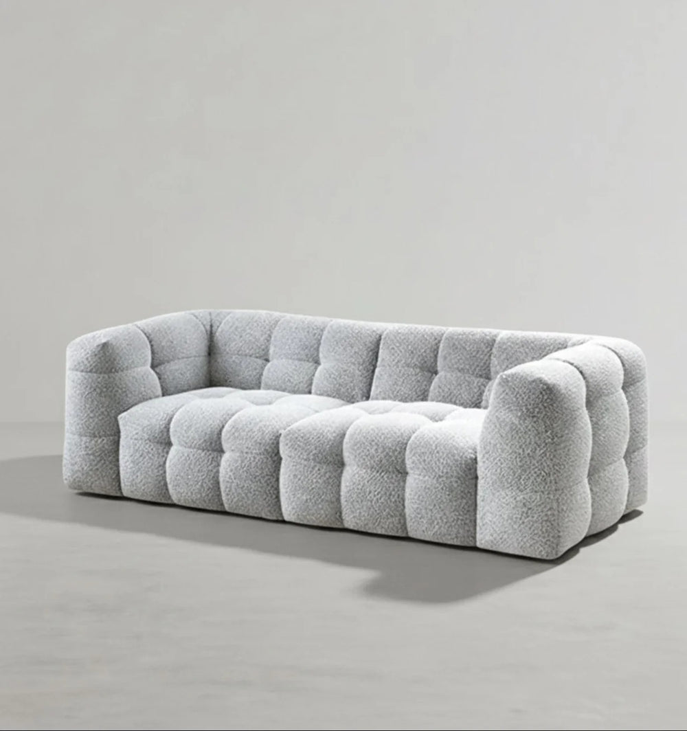 Zobah Grey Boucle Two Seater Sofa – Modern Contemporary Upholstered Loveseat with Soft Textured Fabric, Comfortable Seating for Living Room