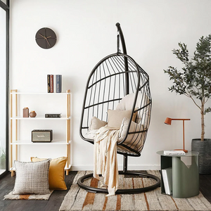 The CAGE Premium Rattan Hanging Egg Chair with Metal Stand – Indoor & Outdoor Garden Swing Chair, Contemporary Black Hanging Chair for Patio, Balcony & Living Room - My Store