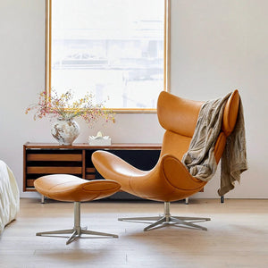 Imola Modern Lounge Chair and Ottoman Set – Bonded Leather Upholstered Comfort Chair with Aluminium Base, Star & Frame Legs – Contemporary Living Room Accent Seating - My Store