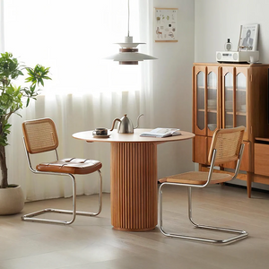 Cane Round Dining Table in Oak Finish – Modern Ash Wood Dining Table for Kitchen, Dining Room & Compact Spaces