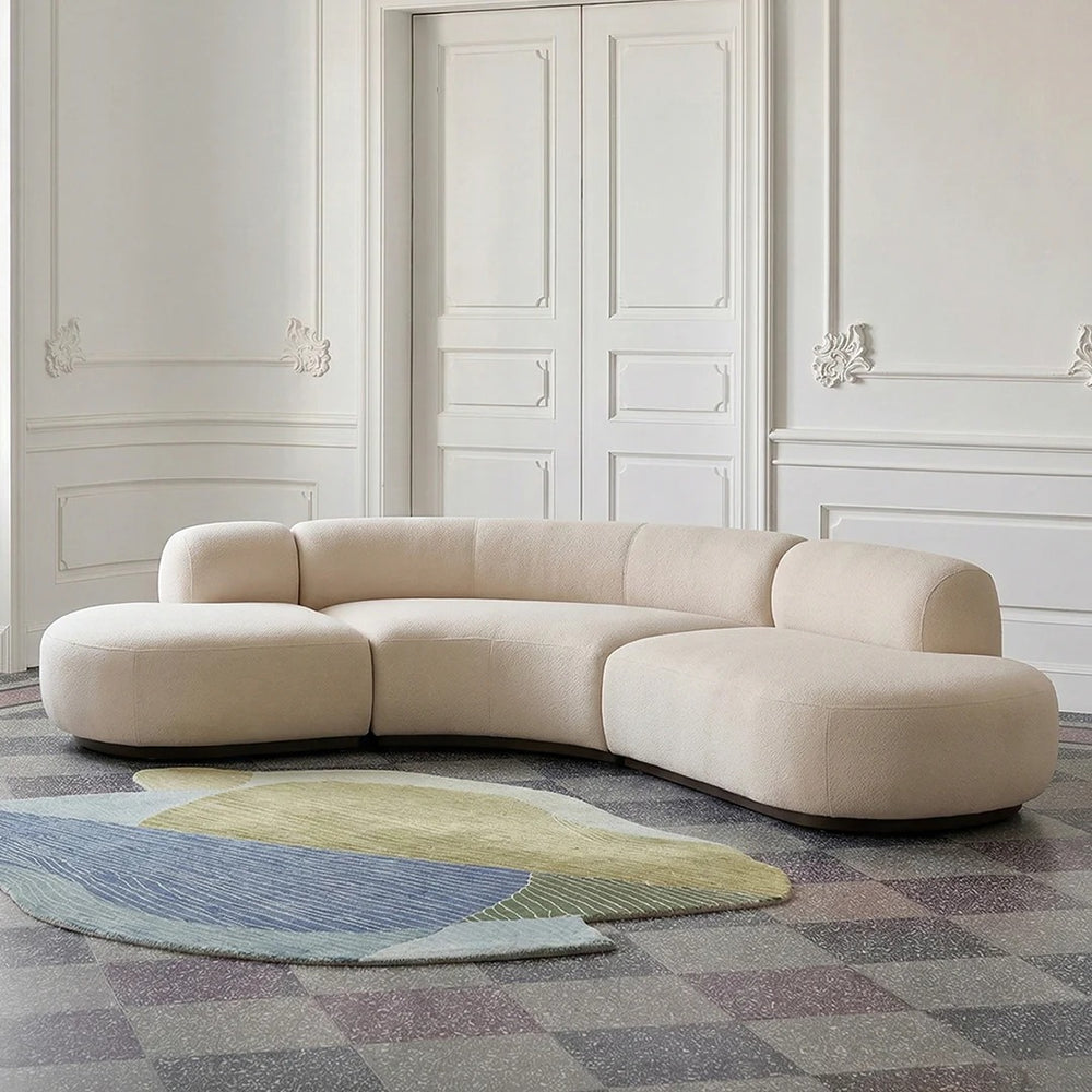 Eulalia Cream Boucle Curve 3 Seater Corner Sofa (210 cm)– Modern Curved Design Upholstered Lounge Sofa with High Density Foam, Contemporary Living Room Seating - My Store