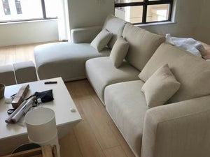 Frances 4-Seater Corner Sofa (350 cm)– Cotton Linen Upholstery, High Density Foam Comfort Couch, Modern Contemporary Living Room Sectional Sofa - My Store
