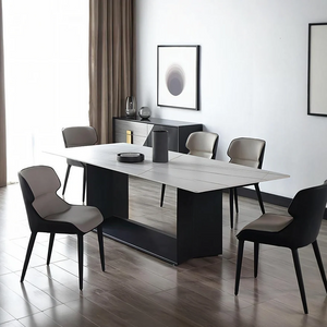 Alme Modern Dining Table, White Marble-Effect Sintered Stone Top with Black Metal Base – Contemporary Dining Room Table