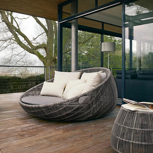 Elysia Rattan Round Outdoor Daybed with Cushions, Garden Sofa Day Bed, Waterproof Patio Lounge Bed, Modern Circular Outdoor Seating for Garden, Terrace & Balcony
