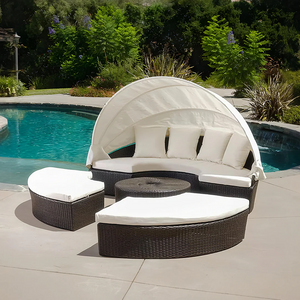 Shelly Outdoor Rattan Sectional Sofa Set with Daybed Sunbed, Patio Garden Lounge Seating, Aluminium Frame, Cushioned Modular Outdoor Furniture