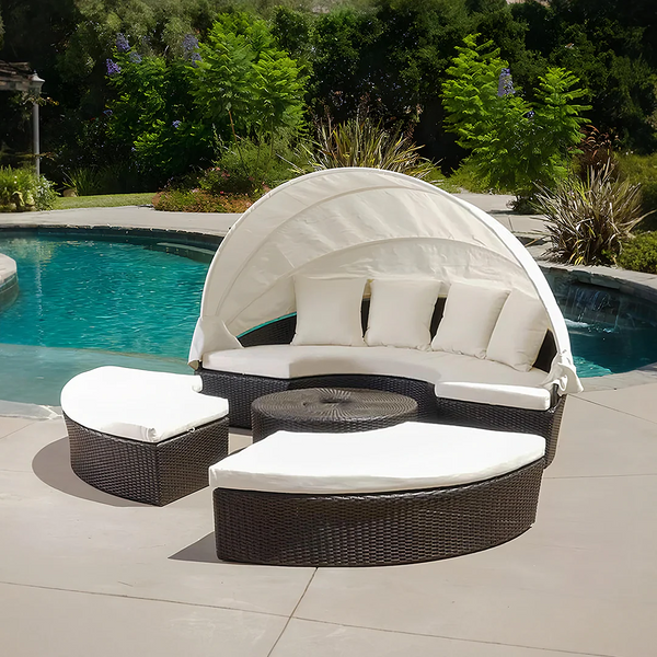 Shelly Outdoor Rattan Sectional Sofa Set with Daybed Sunbed, Patio Garden Lounge Seating, Aluminium Frame, Cushioned Modular Outdoor Furniture
