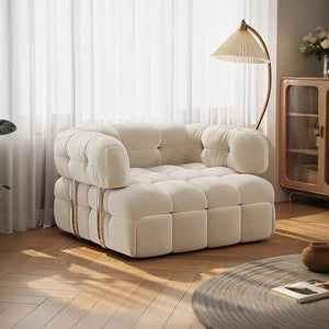 Rojas Single Sofa Bed Armchair – Pull-Out Chair Bed with High Density Sponge Mattress, Suede Upholstery & Carbon Steel Frame, Cream
