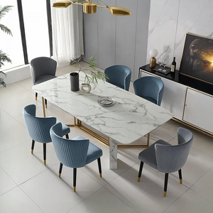 FenX Modern Dining Table, Sintered Stone Top Dining Table with Gold Steel Base, Luxury Marble Effect 6 Seater Dining Table Style for Kitchen & Dining Room, White and Gold Finish