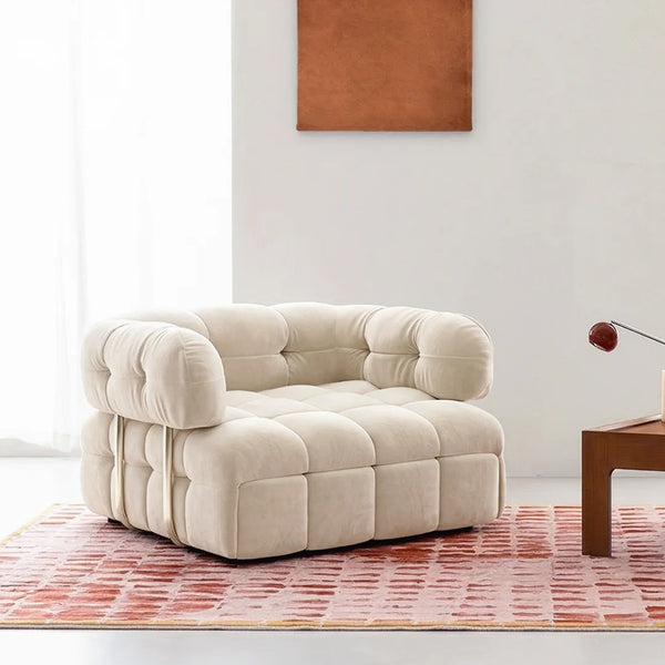 Rojas Single Sofa Bed Armchair – Pull-Out Chair Bed with High Density Sponge Mattress, Suede Upholstery & Carbon Steel Frame, Cream