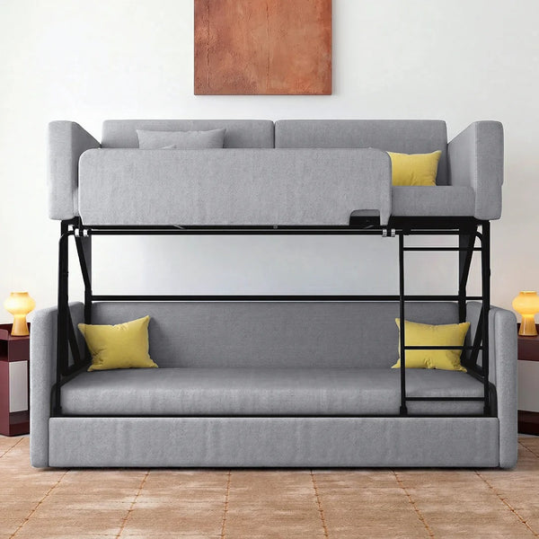 SB142 Two Seater Sofa Bed | Made-to-Order Modern Convertible Sofa Bed for Living Room & Guest Room | Linen Upholstered Steel Frame High Density Sponge Sleeper Sofa (SB142)