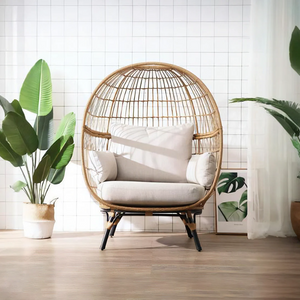 Simera Rattan Ball Chair with Stand – Indoor & Outdoor Hanging Garden Chair with Cushions, Modern Patio Egg Chair for Balcony, Conservatory & Garden – Oak Finish - My Store