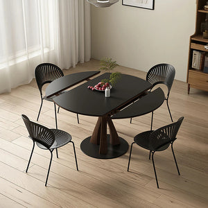 Caruso Round Folding Dining Table, Sintered Stone Top, Solid Wood Frame, Space Saving Foldable Dining Table, Modern Black Finish