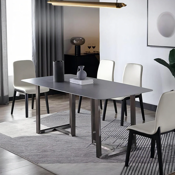 Camden Grey Dining Table – Modern Painted Steel Metal Dining Table for Kitchen, Dining Room & Contemporary Home Spaces