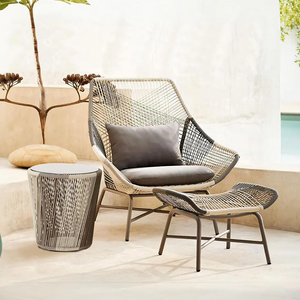 Carmean Rattan Outdoor Chair with Matching Footstool – Modern Garden Lounge Seating Set, Grey/Blue, Aluminium Frame Patio Furniture for Relaxed Outdoor Comfort - My Store