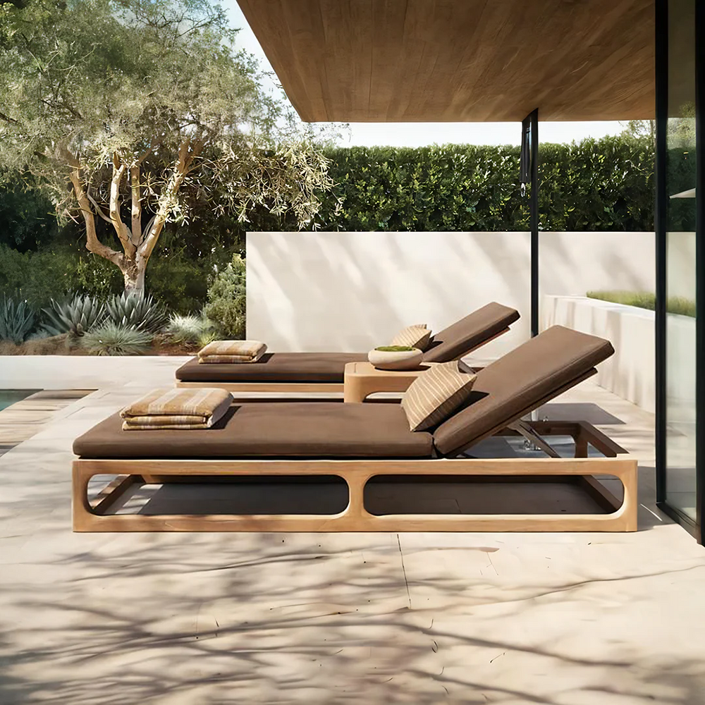 Marina Reclining Outdoor Sun Lounger Daybed, Adjustable Garden Sun Lounger with Waterproof Cushion, Rattan/Teak/Aluminium Patio Day Bed Single for Garden, Poolside & Terrace