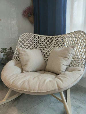 Temescal Rattan Rocking Garden Chair, Indoor & Outdoor Metal Frame Rocking Armchair, Modern Rattan Rope Patio Relax Chair – Grey, Green, Red - My Store