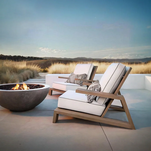 Chandler Oak Wooden Lounge Chair and Ottoman Set – Modern Outdoor Armchair with Cushioned Seat, White Finish Garden Patio Relaxing Furniture - My Store