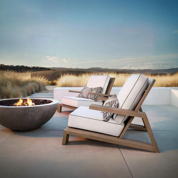 Chandler Oak Wooden Lounge Chair and Ottoman Set – Modern Outdoor Armchair with Cushioned Seat, White Finish Garden Patio Relaxing Furniture - My Store