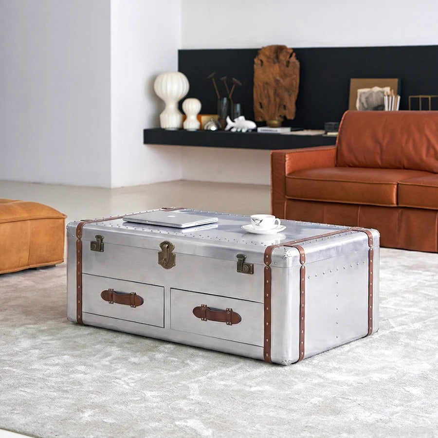BX36 Aviator Coffee Table – Industrial Silver Metal & Painted Steel Contemporary Living Room Centre Table