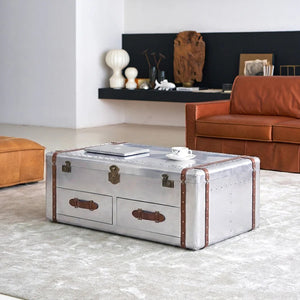 BX36 Aviator Coffee Table – Industrial Silver Metal & Painted Steel Contemporary Living Room Centre Table