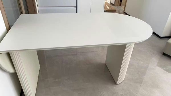 Pacheco Foldable Oval Dining Table – Cream Sintered Stone Top with Wooden Base, Modern Extendable Dining Table for 4–6 Seater Dining Rooms