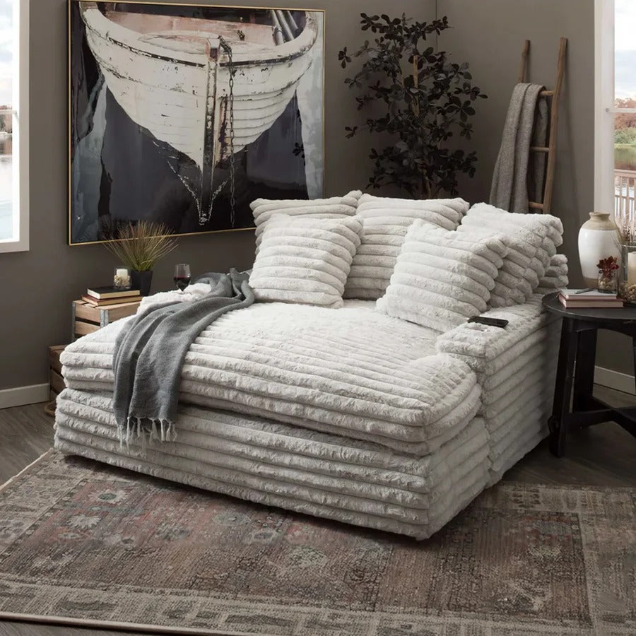 Echeverría Corduroy Bean Bag Sofa – Convertible Day Bed Chaise & Armchair, Modern Plush Lounge Seating for Living Room & Bedroom, Light Grey - My Store