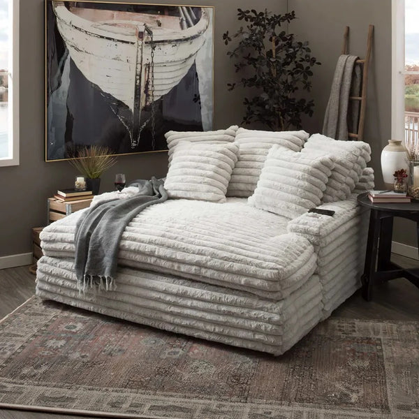 Echeverría Corduroy Bean Bag Sofa – Convertible Day Bed Chaise & Armchair, Modern Plush Lounge Seating for Living Room & Bedroom, Light Grey - My Store