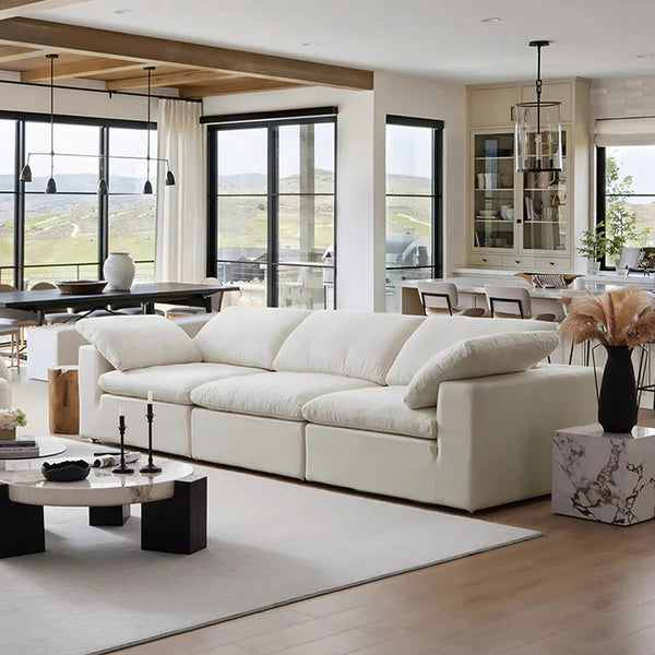 Farid 3 Seater Modular Sofa – Contemporary White Linen Living Room Couch with Modern Minimalist Design - My Store