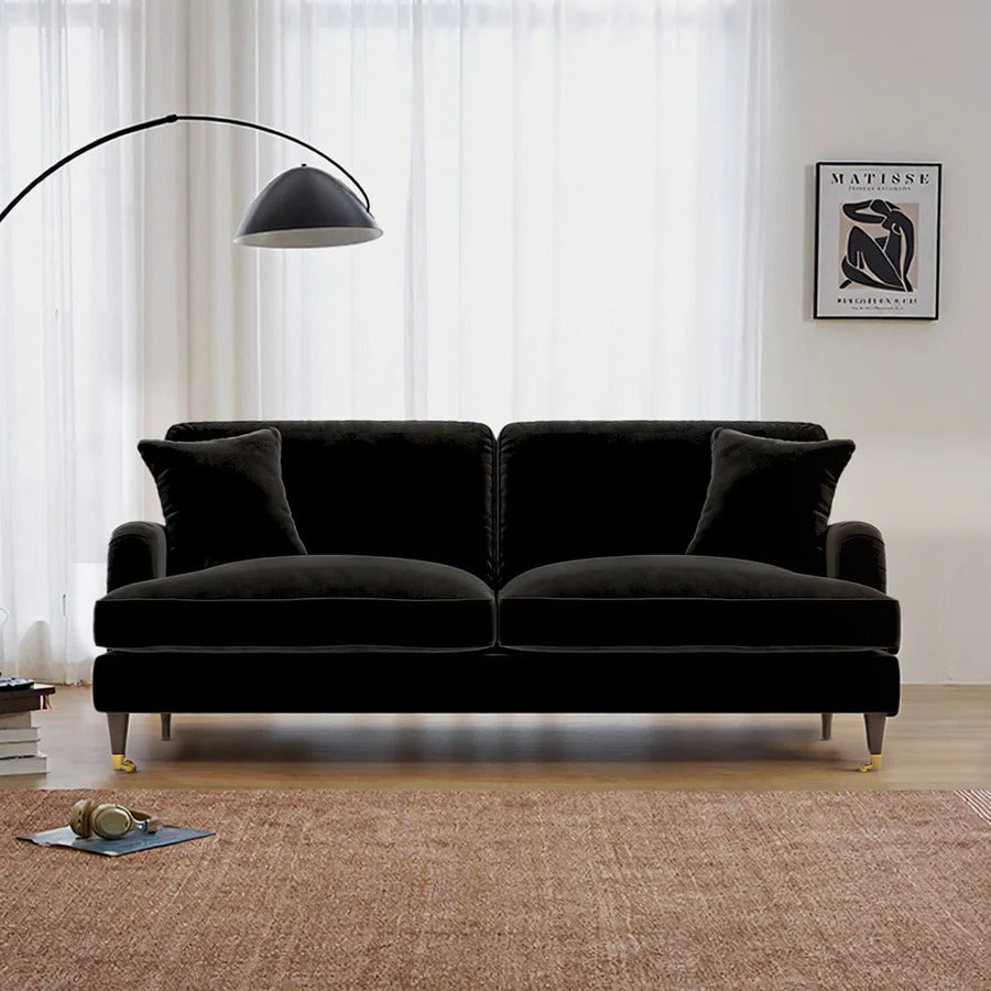 Ismail Velvet Two Seater Sofa Loveseat – Modern Compact Couch with Solid Wood Frame, Soft Upholstery Living Room Furniture (Claret, Teal, Black) - My Store