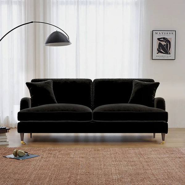 Ismail Velvet Two Seater Sofa Loveseat – Modern Compact Couch with Solid Wood Frame, Soft Upholstery Living Room Furniture (Claret, Teal, Black) - My Store