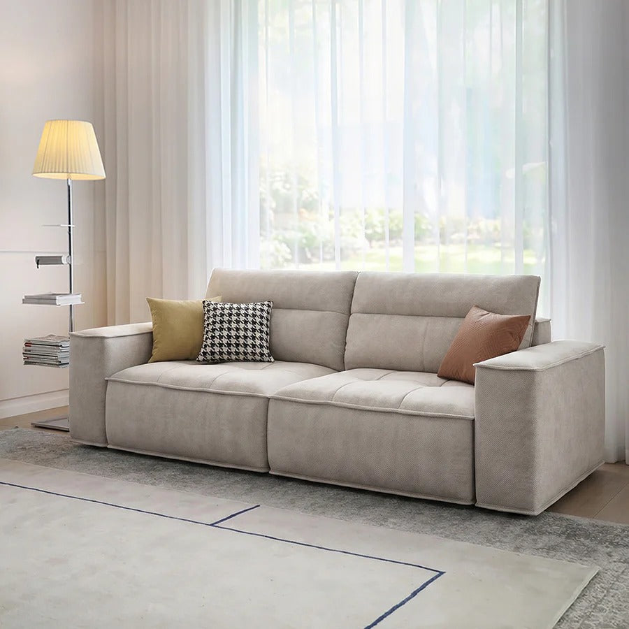 R97 Lou 2 Seater Sofa – Modern Leathaire Couch, Compact Living Room Sofa, High-Density Foam Cushioned Loveseat, Contemporary Design (Beige/Grey Options) - My Store