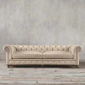ChicComfort Velvet Two Seater Sofa – Modern Upholstered Chesterfield Style Couch with Wooden Frame, Contemporary Living Room Seating, Off White / Grey - My Store