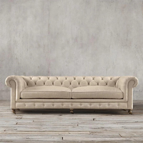 ChicComfort Velvet Two Seater Sofa – Modern Upholstered Chesterfield Style Couch with Wooden Frame, Contemporary Living Room Seating, Off White / Grey - My Store