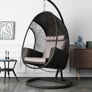 Cottle Rattan Garden Hanging Egg Chair with Stand – Indoor & Outdoor Hanging Swing Chair with Cushions – Modern Contemporary Patio Furniture for Garden, Balcony & Living Room (Grey/Blue) - My Store