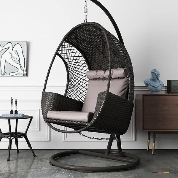 Cottle Rattan Garden Hanging Egg Chair with Stand – Indoor & Outdoor Hanging Swing Chair with Cushions – Modern Contemporary Patio Furniture for Garden, Balcony & Living Room (Grey/Blue) - My Store