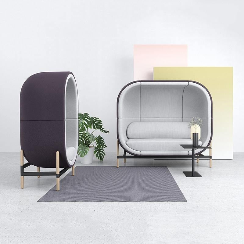 Space Egg Shape Velvet Sofa – Modern Two Seater Lounge Chair with Matching Single Seater Accent Chair, Wooden Frame Living Room Furniture (White & Purple) - My Store