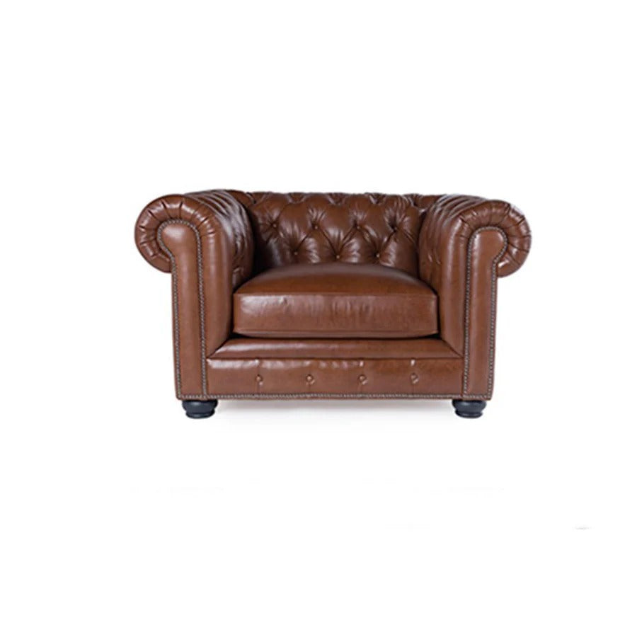 The Chesterfield Armchair – Classic Real Leather Style Sofa Chair with Wooden Frame, Modern Contemporary Accent Seating for Living Room, Office & Lounge - My Store