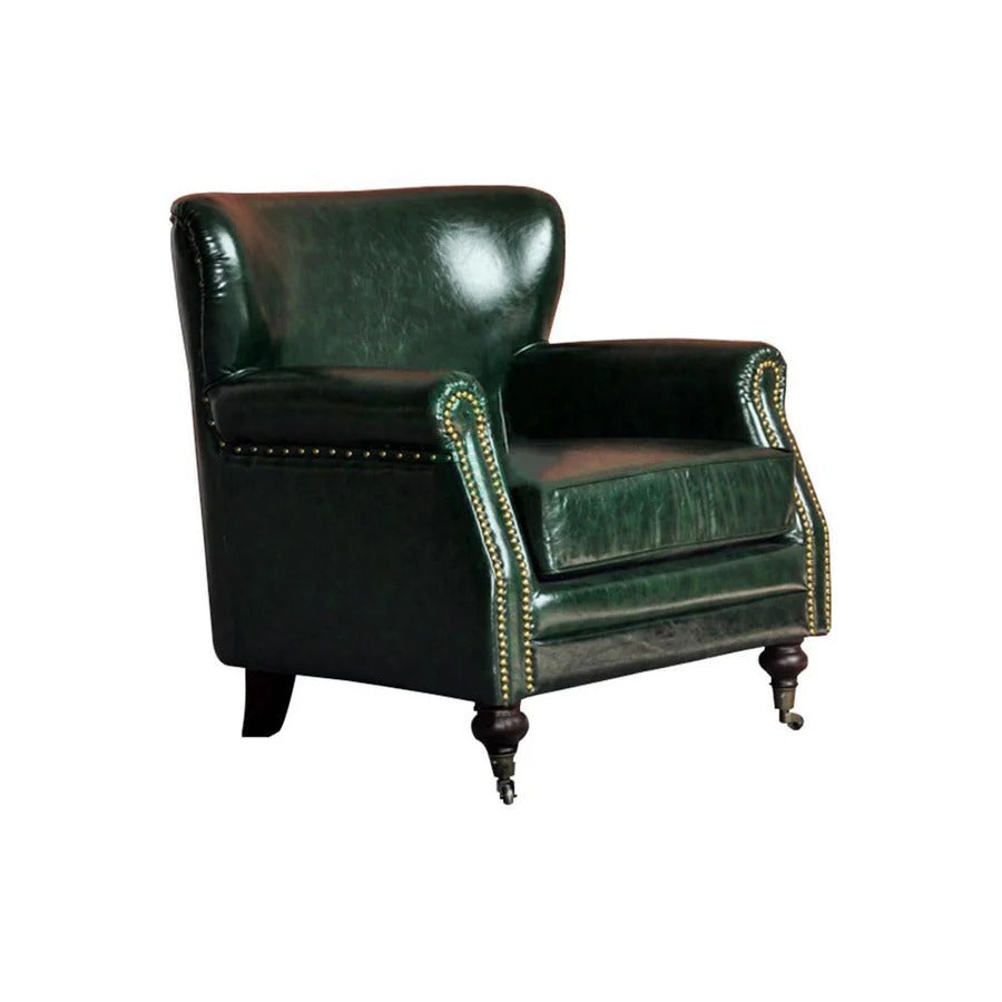 U8 Vintage Loft Style Armchair – Premium Leather & Wood Accent Chair, Modern Retro Living Room Seating (Green/Blue) - My Store